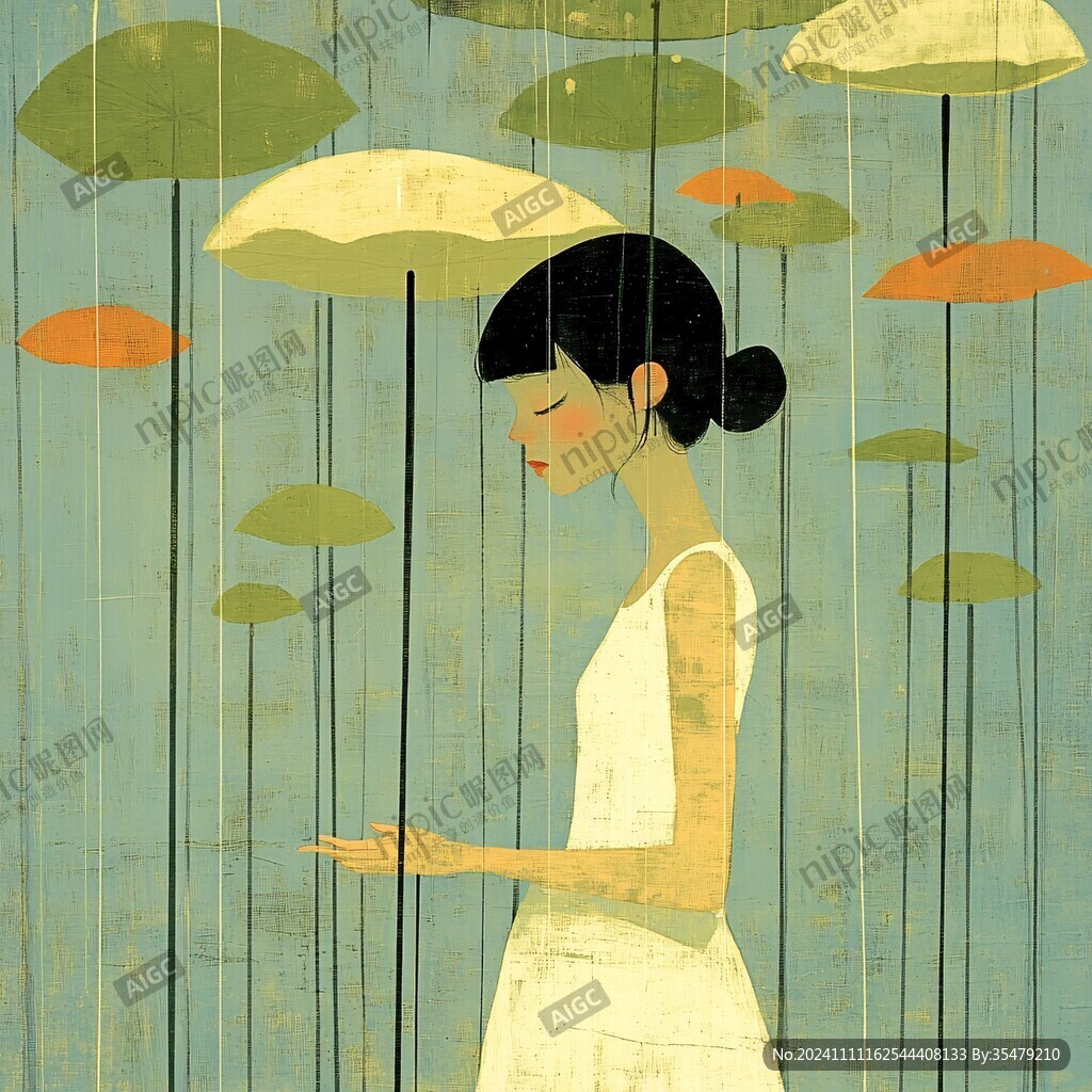 雨中撑伞的少女