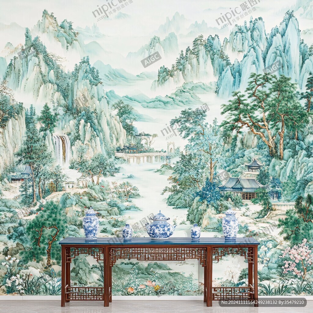 青绿山水壁纸壁画