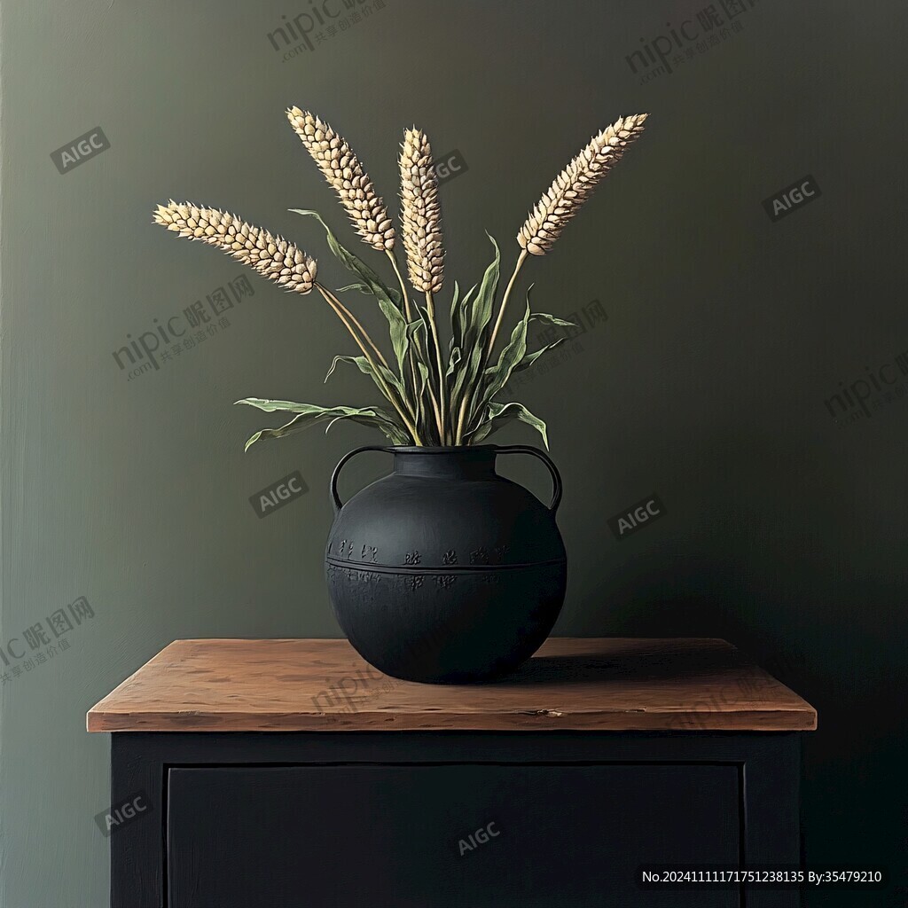 狗尾草丛泥罐花瓶