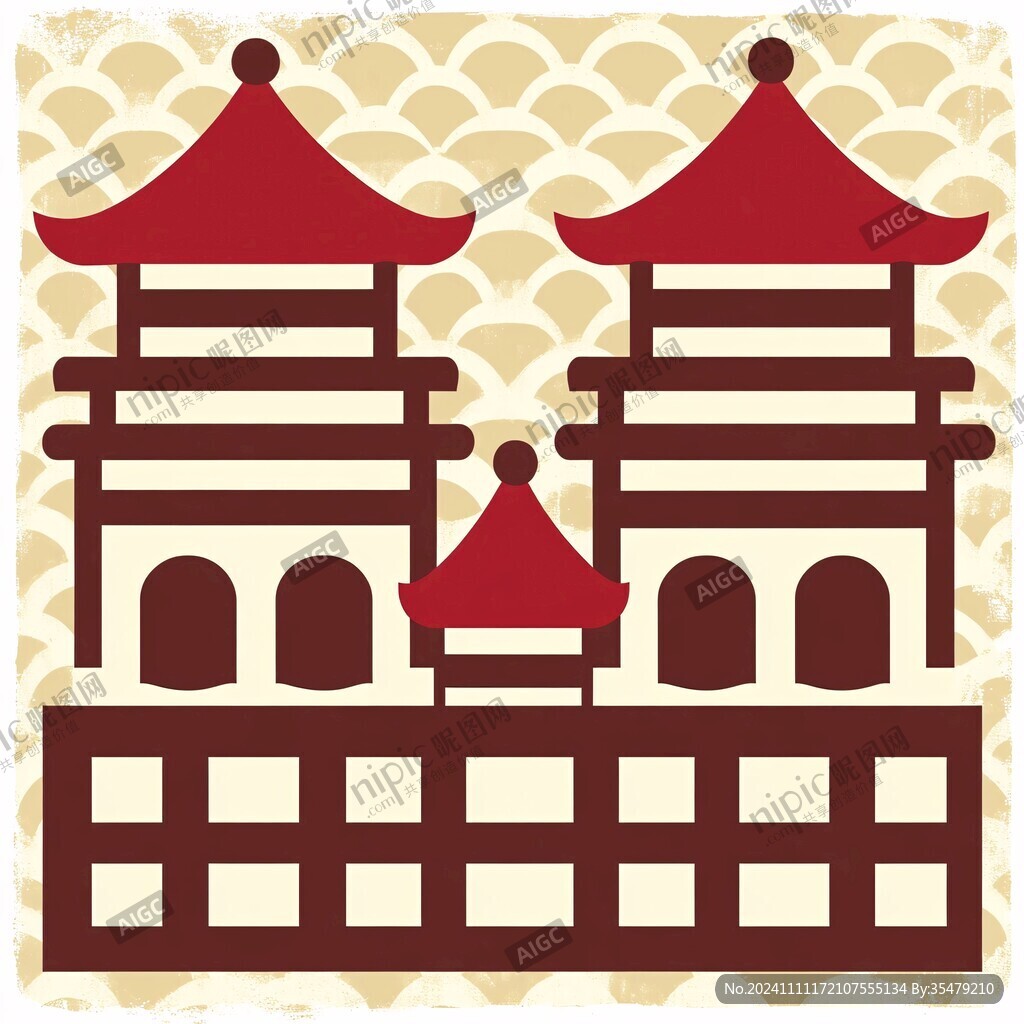 华北标志建筑华北插画
