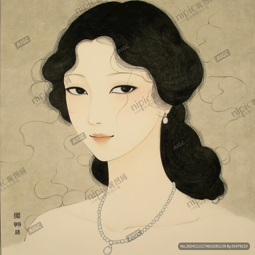 复古美女工笔画