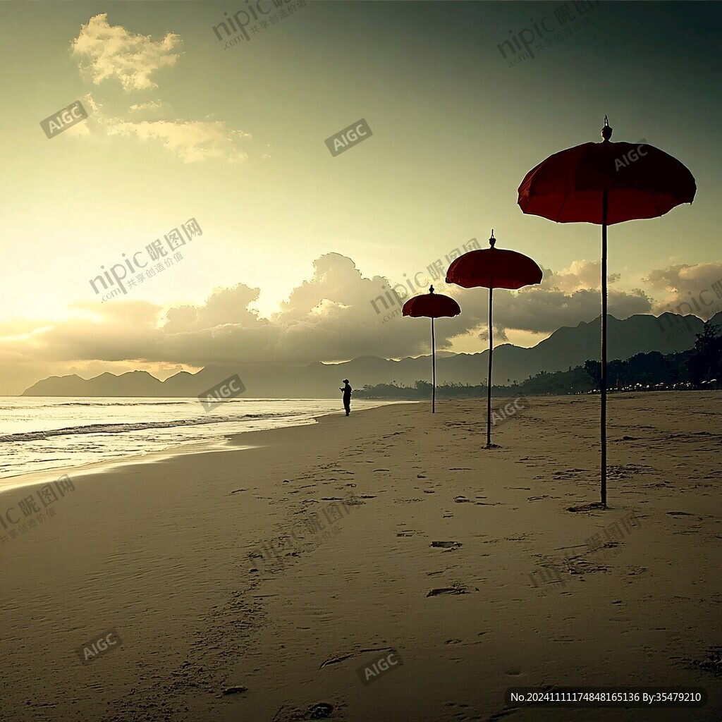 海上打伞美景