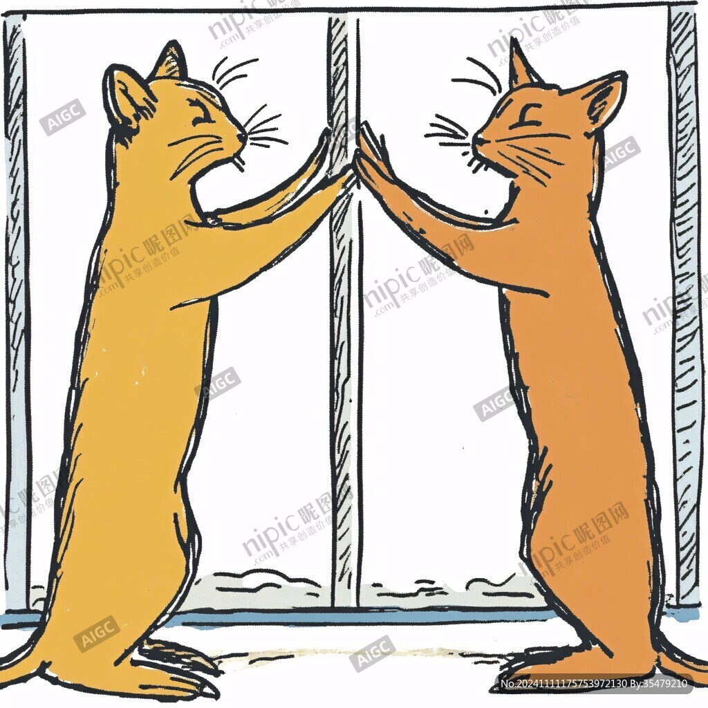 手绘情侣猫咪插画