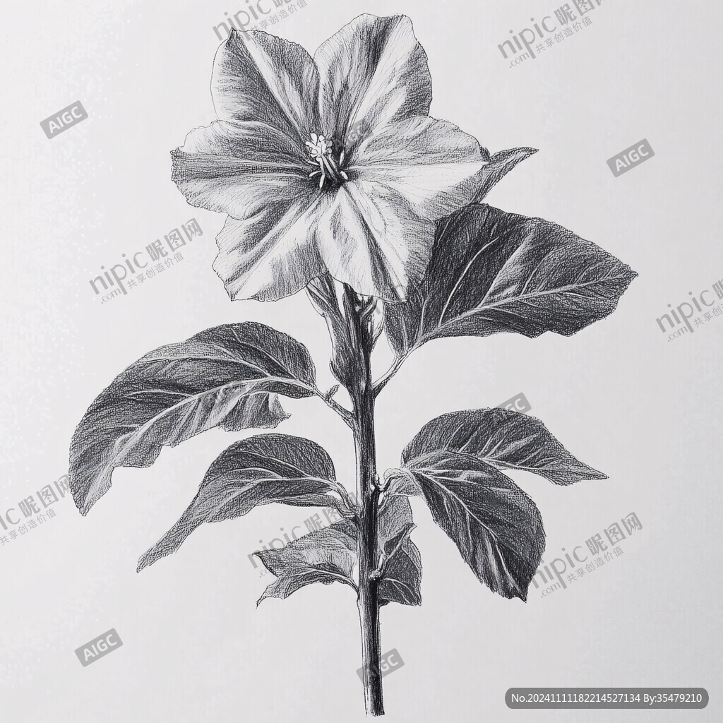 手绘植物黑白简约挂画