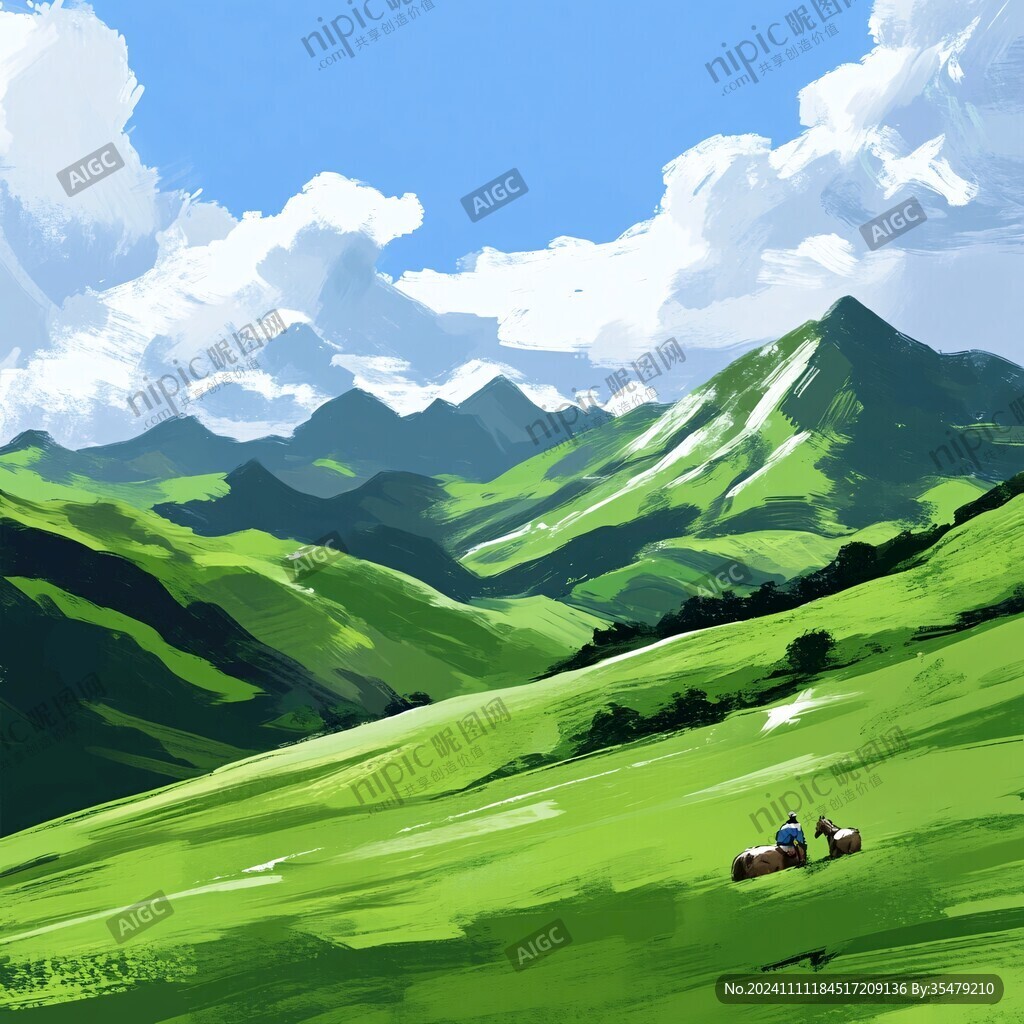 手绘草原风光