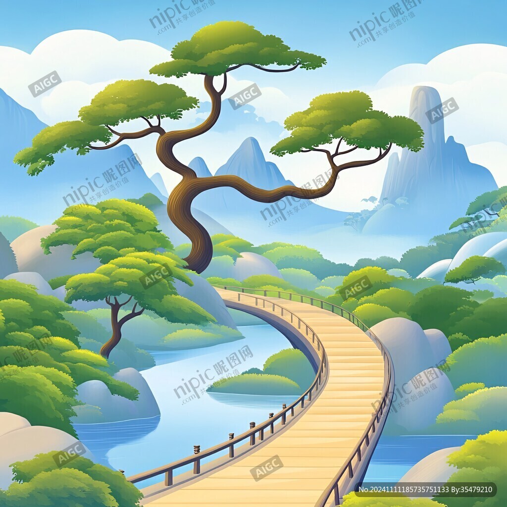 迎客松插画
