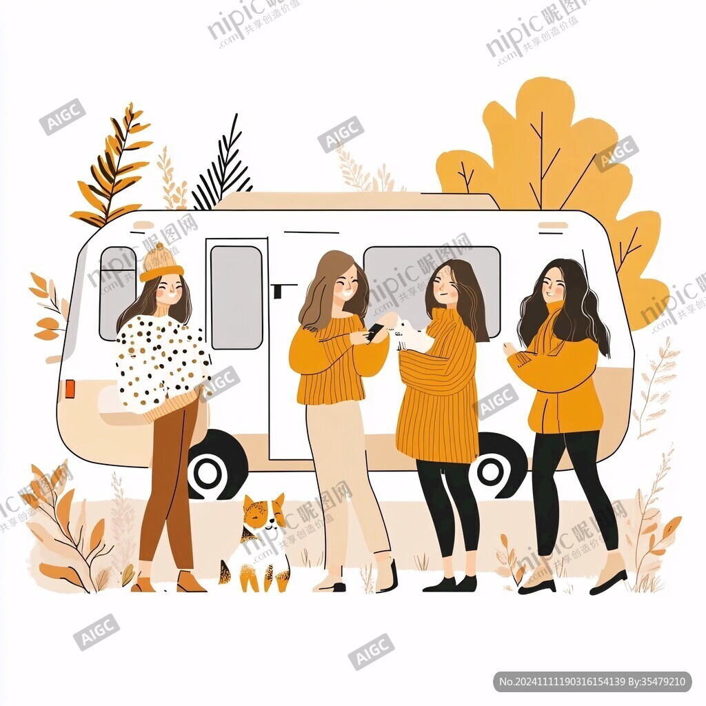 闺蜜旅行插画