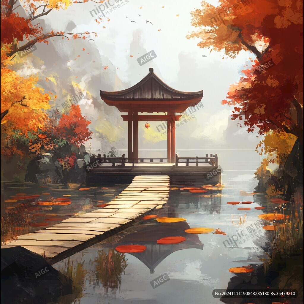 插画爱晚亭