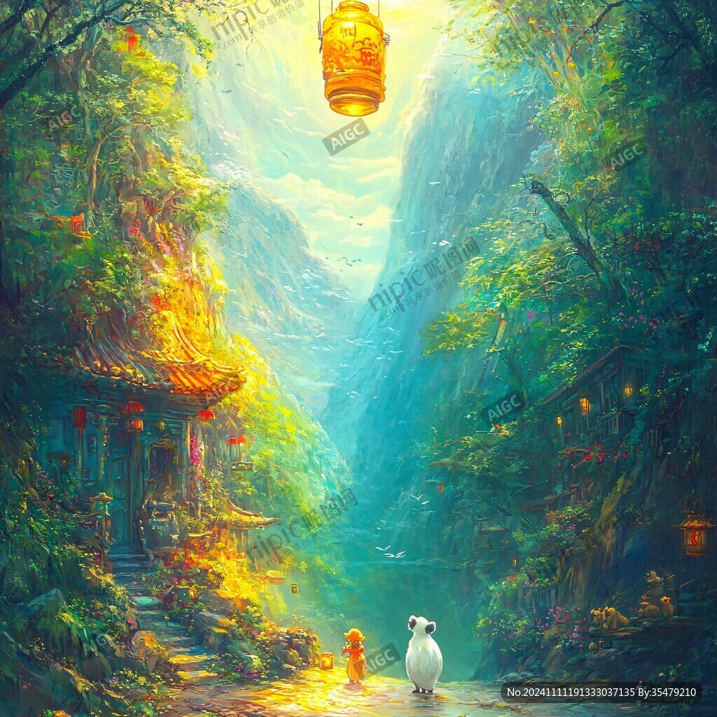 天界晓钟风景插画