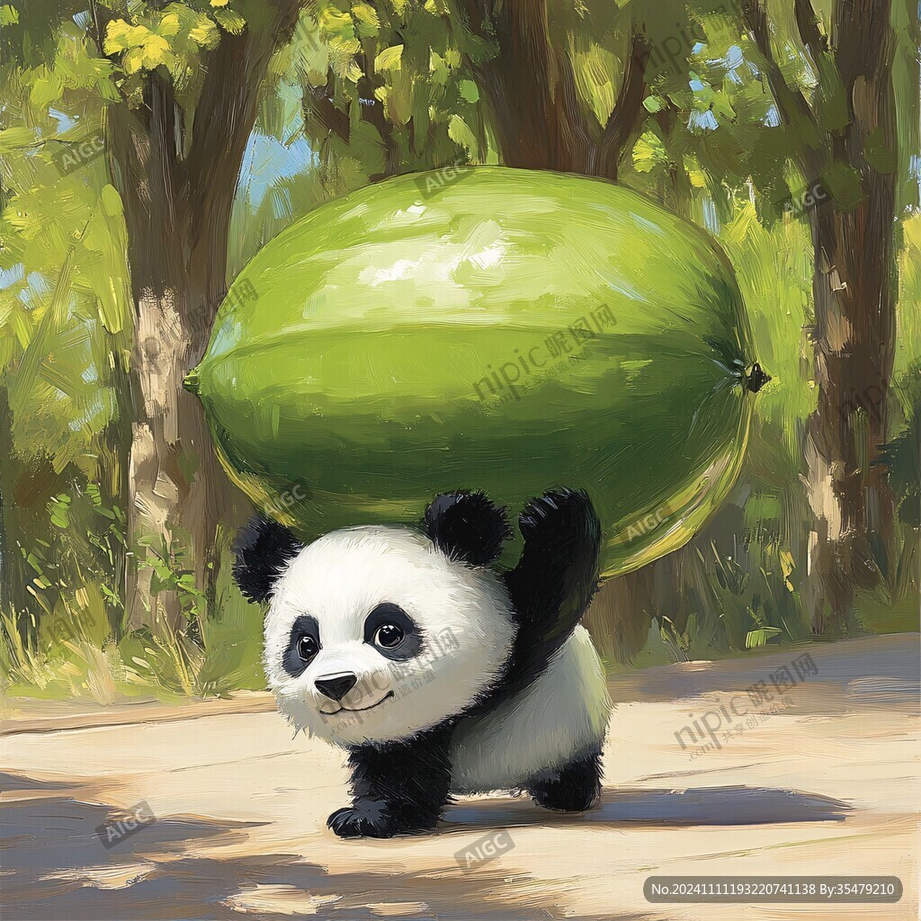 吃苹果的熊猫插画