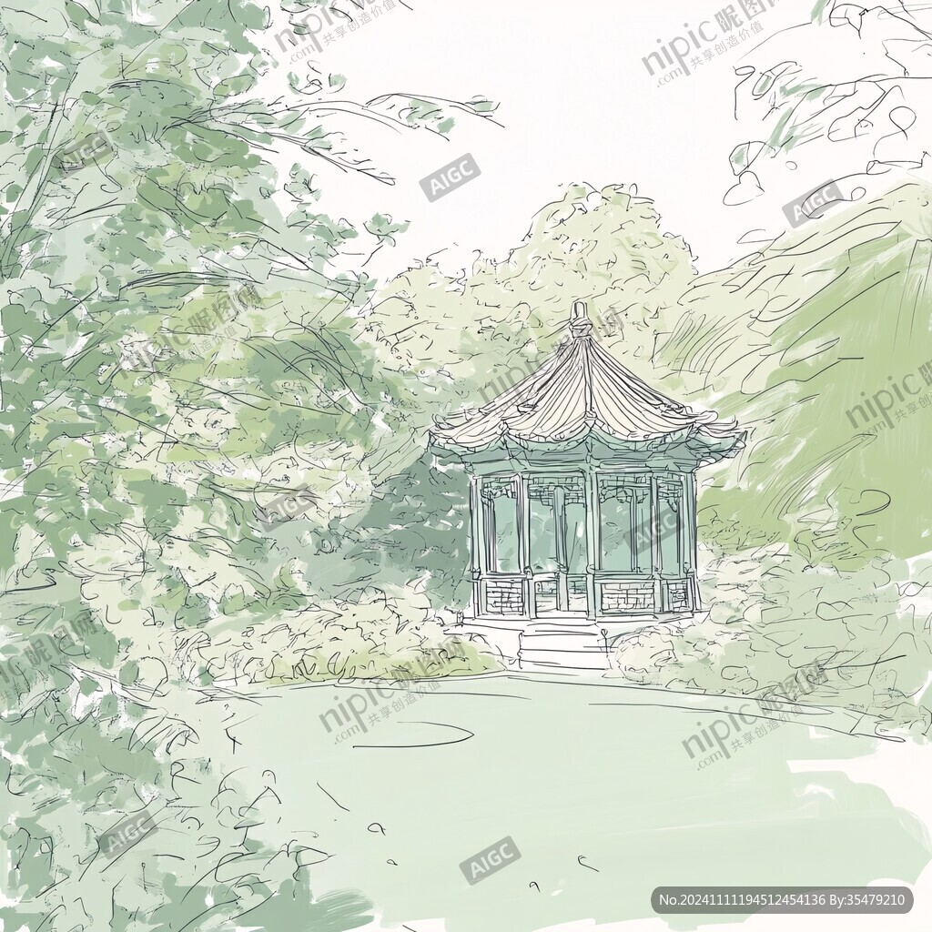 插画爱晚亭