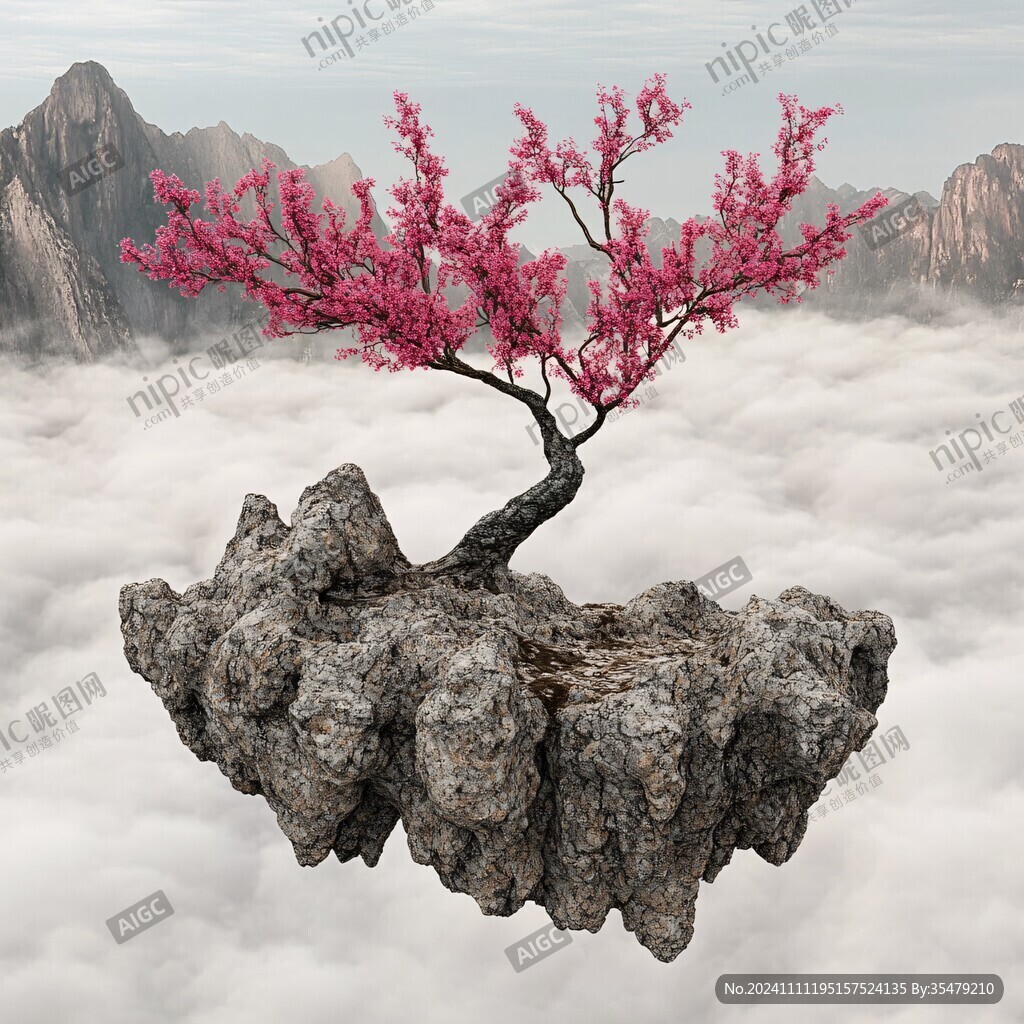 梅花假山插画