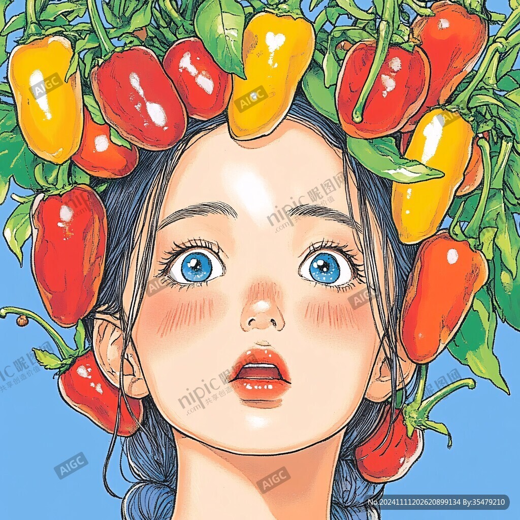 手绘枸杞女孩