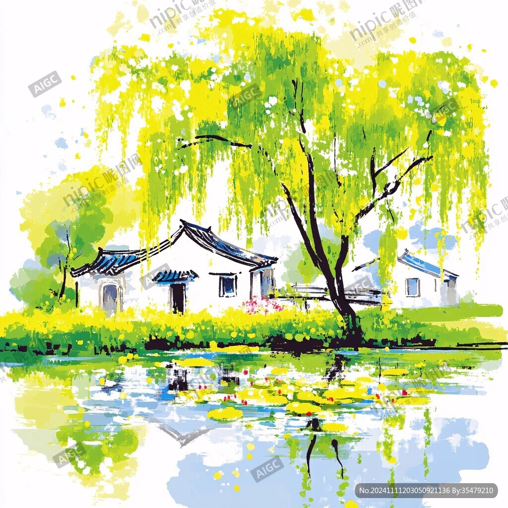春天江南水彩