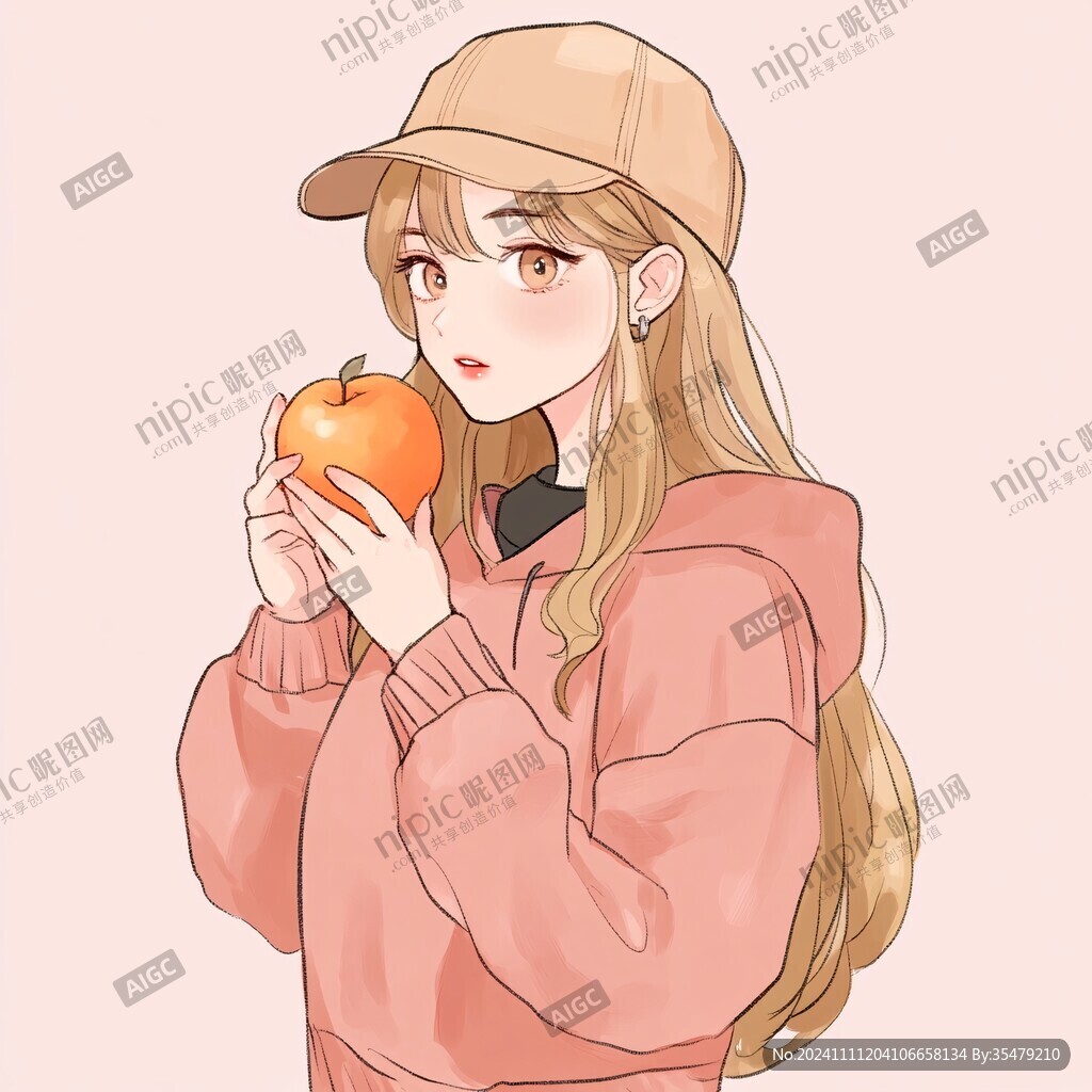 苹果水果插画女孩