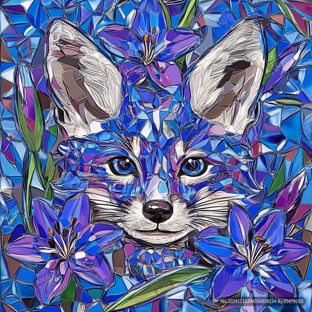 手绘抽象狐狸花草插画