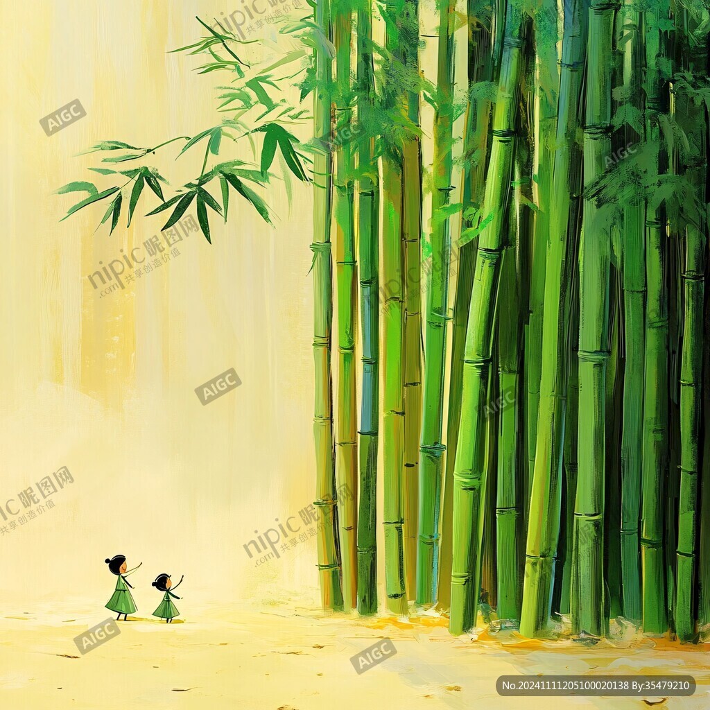 山水竹林插画
