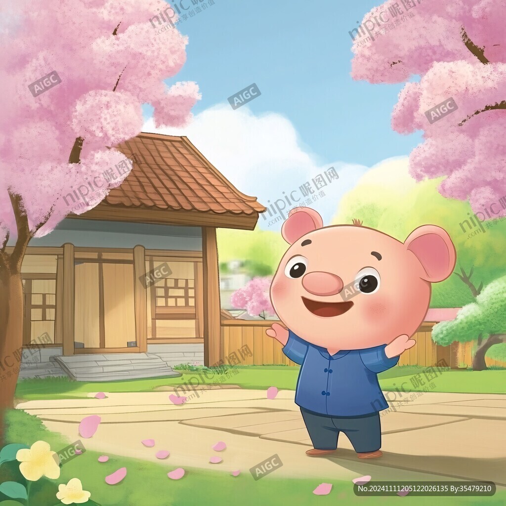拿花的小猪