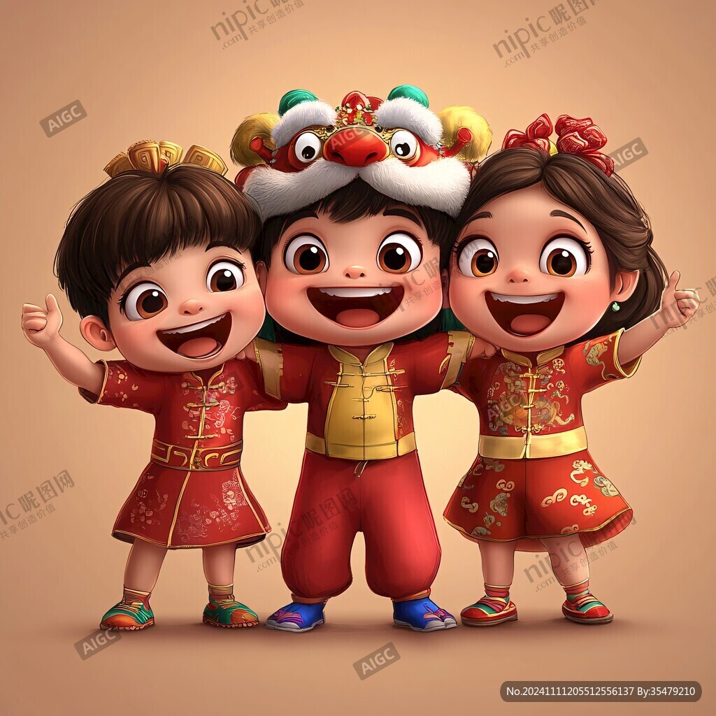 中国风娃娃拜年插画