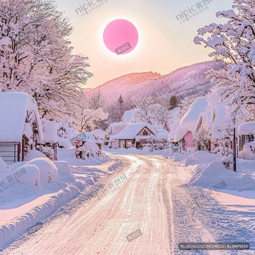 冬季东北雪景日出阳光