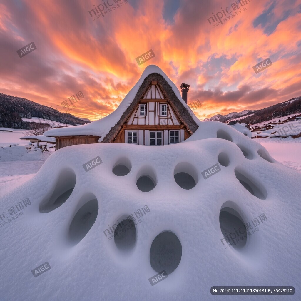 冬天雪屋积雪雪景