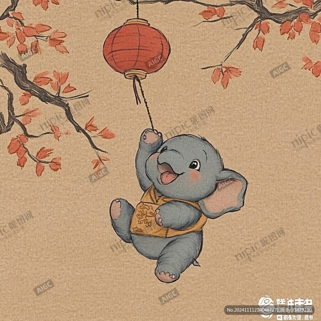 q版大象手绘插画