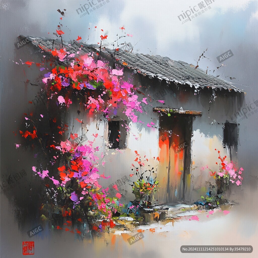油画江南人家