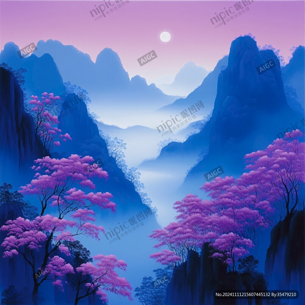 渐变色彩山水画
