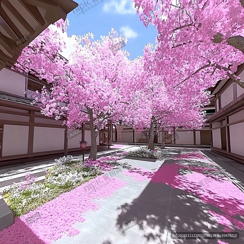 日本樱花庭院建筑