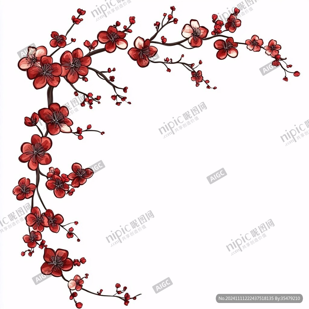 红色梅花边框纹理