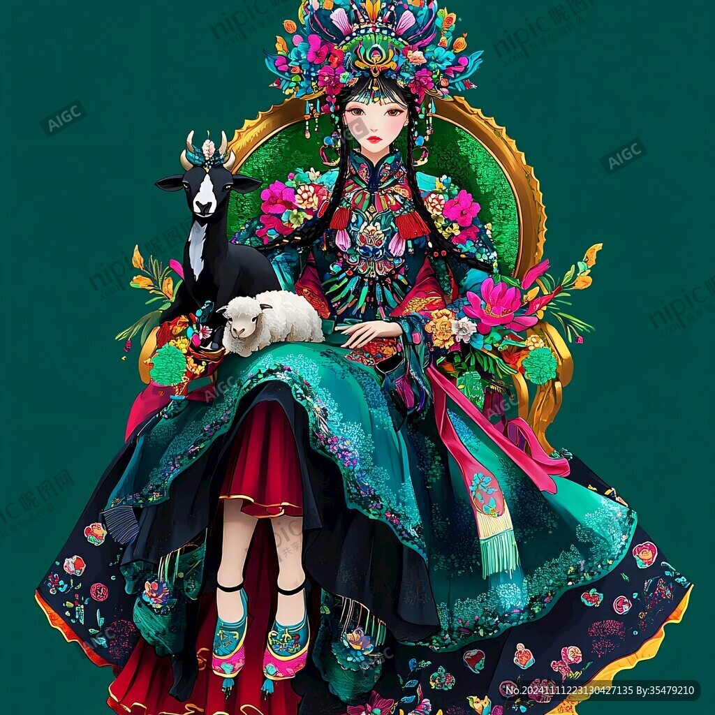 羌族女孩插画