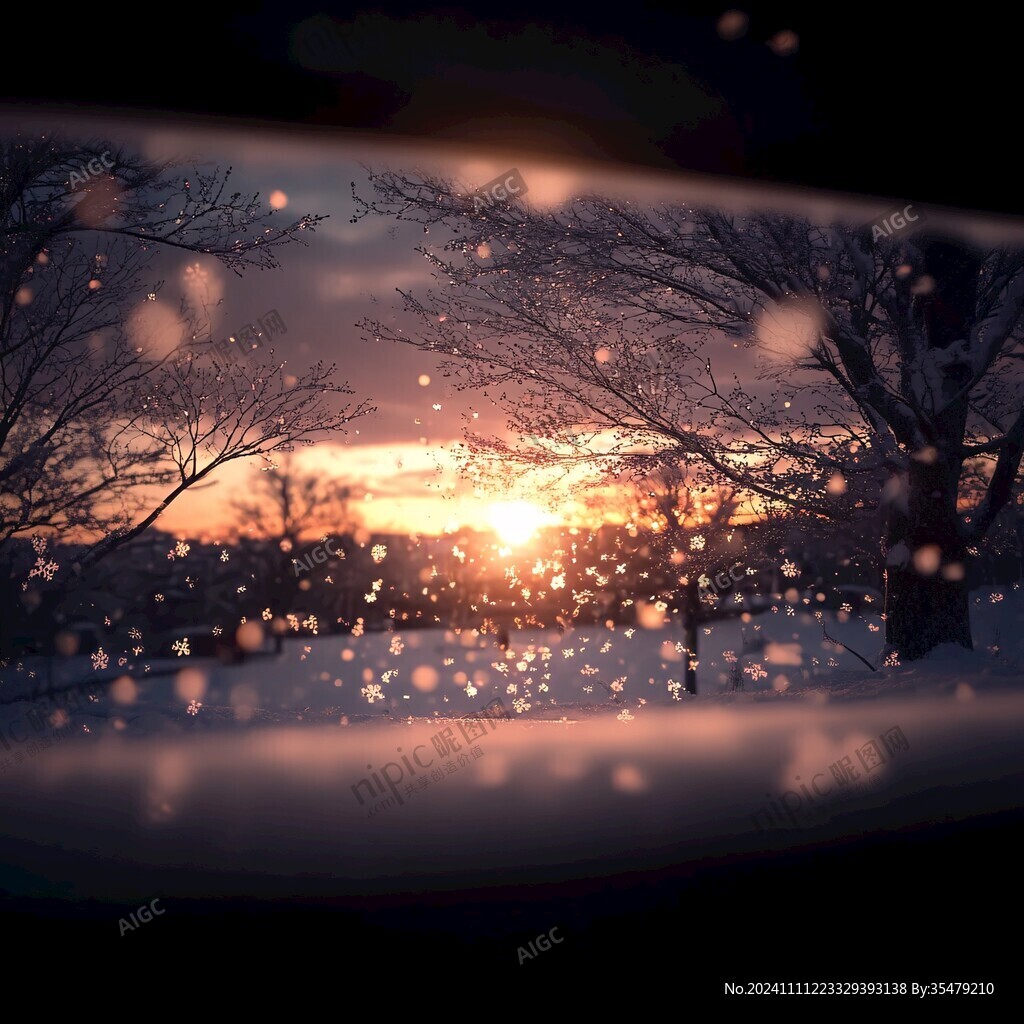 手绘雪夜风景无框画