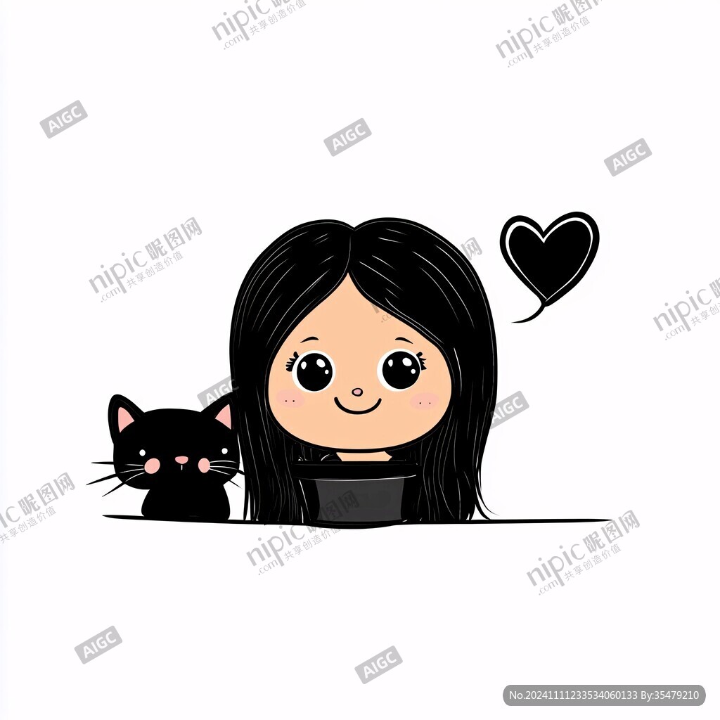 卡通女孩和猫
