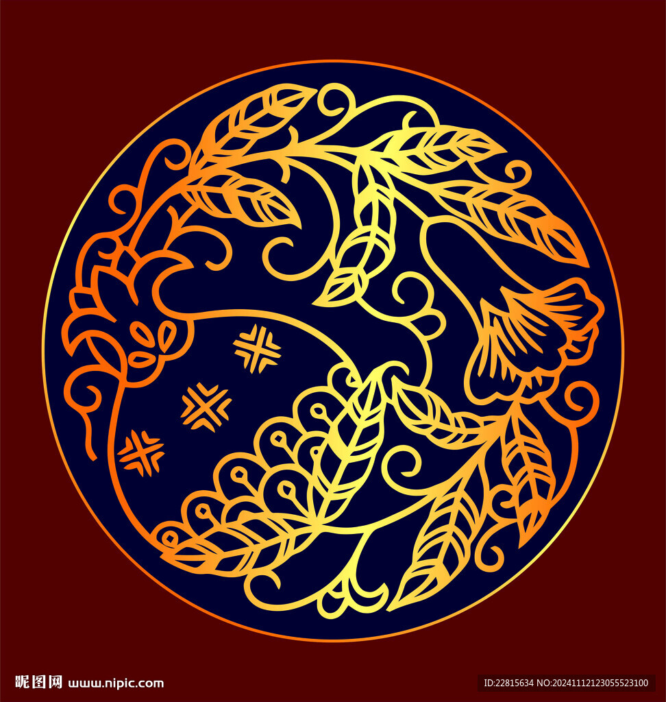 矢量烫金色石榴纹纹样