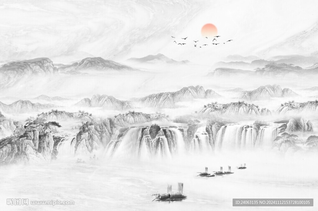 中式山水屏风画