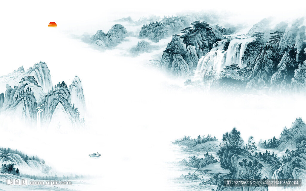 爆款 中式高档山水 TIF分层