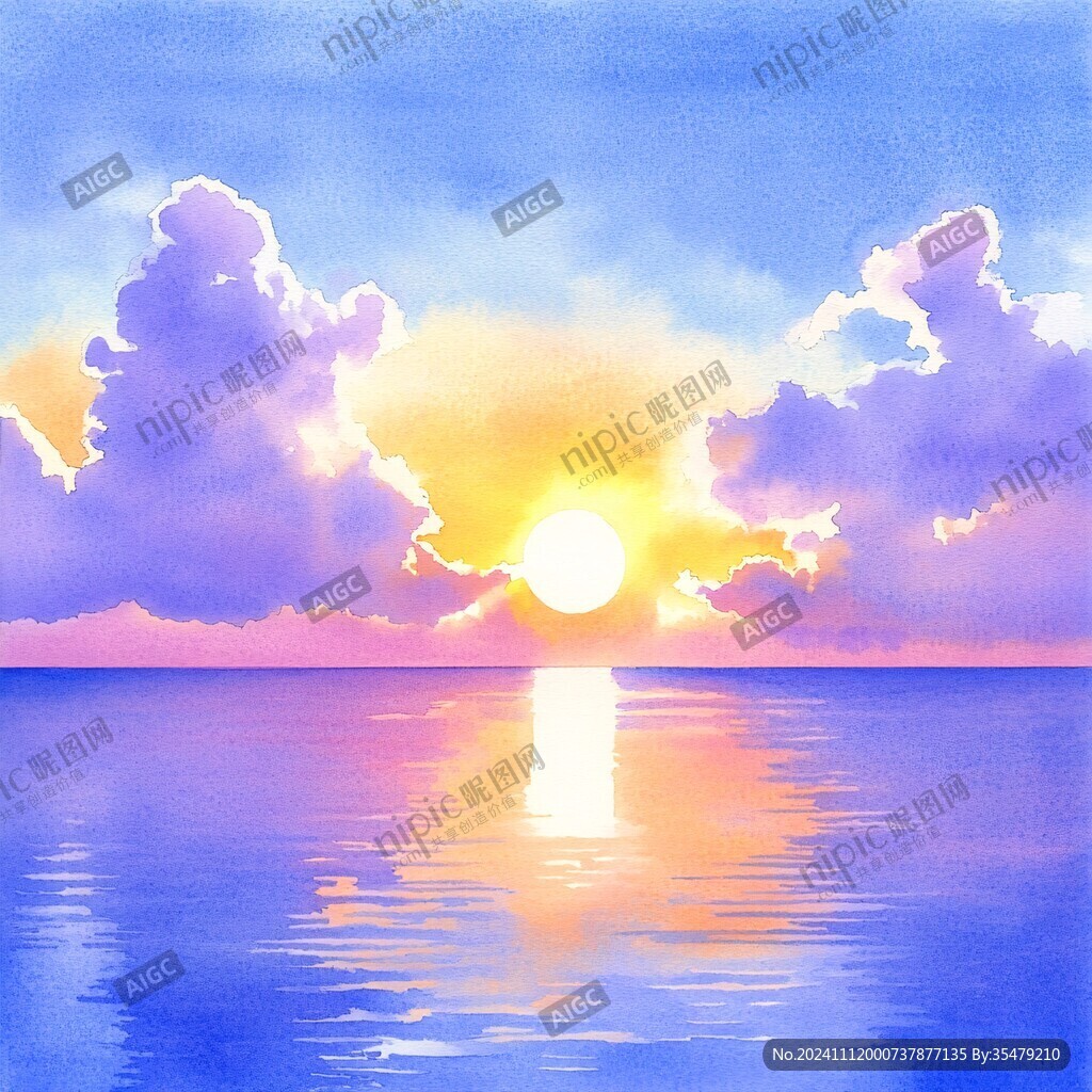 海上落日插画