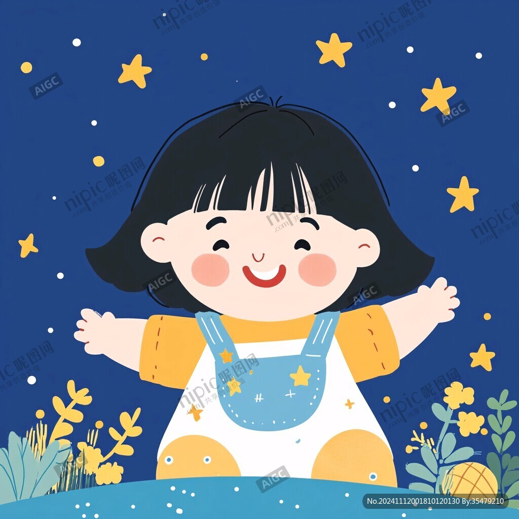 快乐的小女孩插画