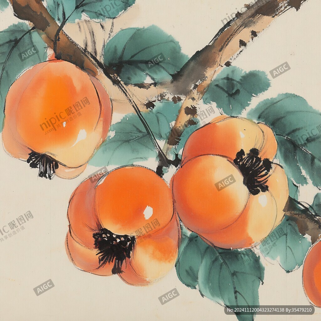 新中式工笔柿子