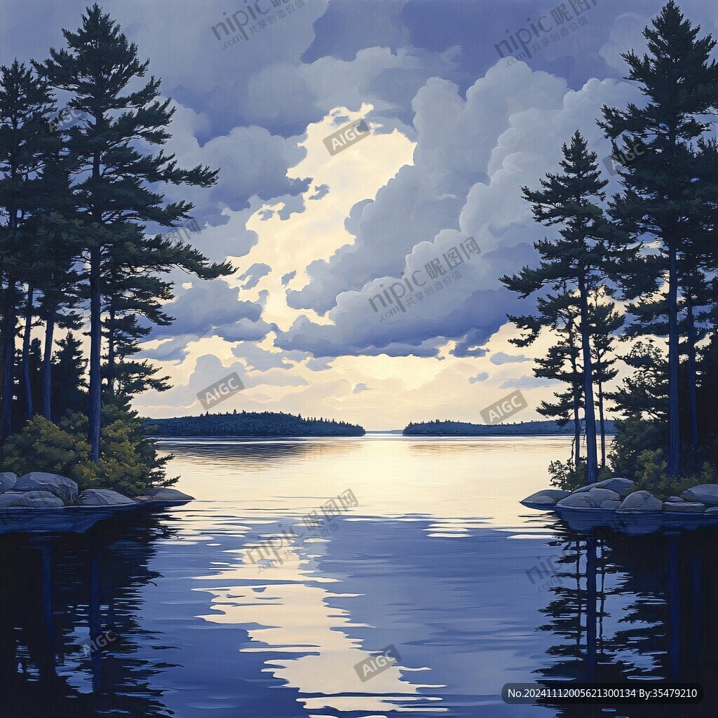 插画湖景