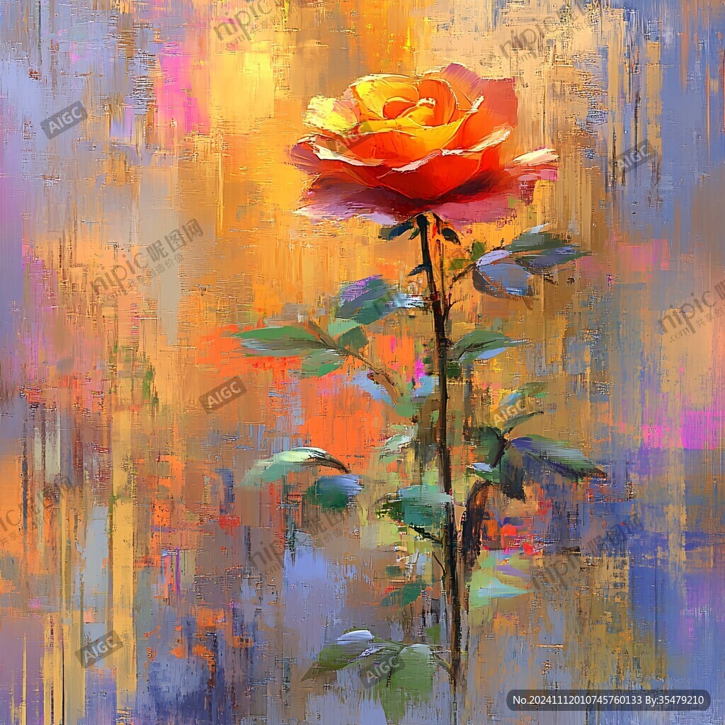 现代玫瑰花油画