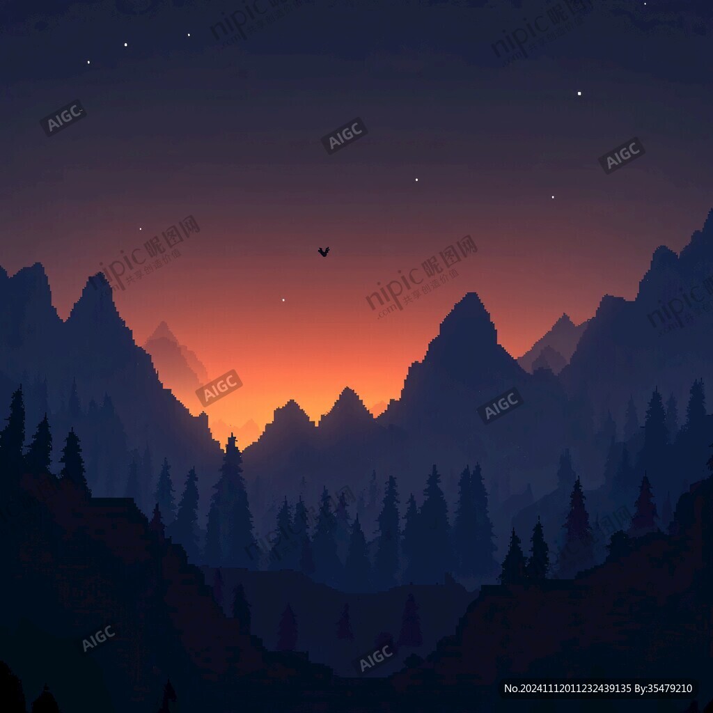 夜幕下的群山