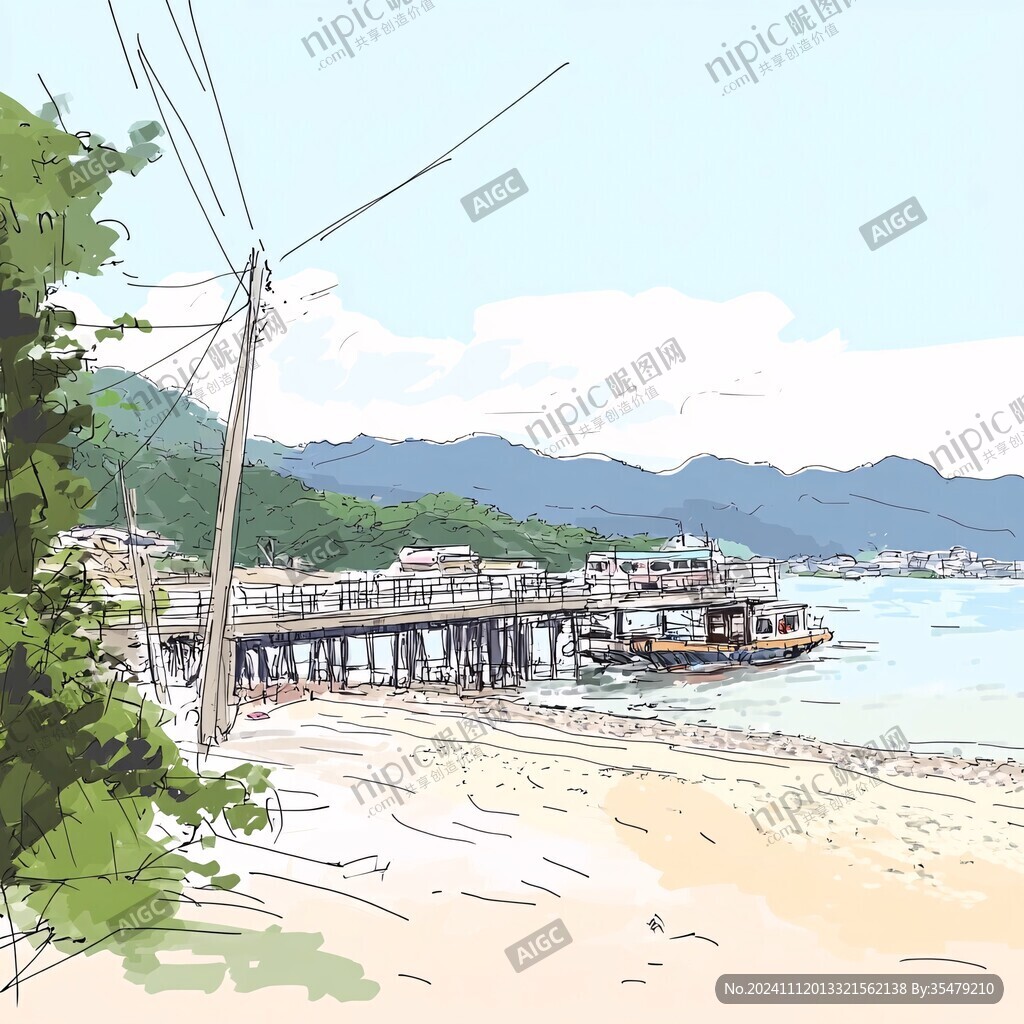 横琴手绘插画
