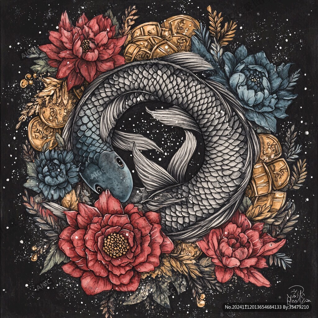 手绘双鱼插画