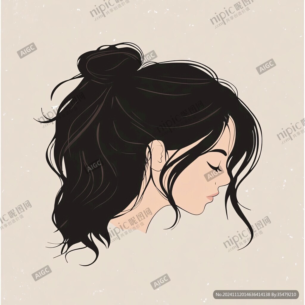 半丸子头女孩插画