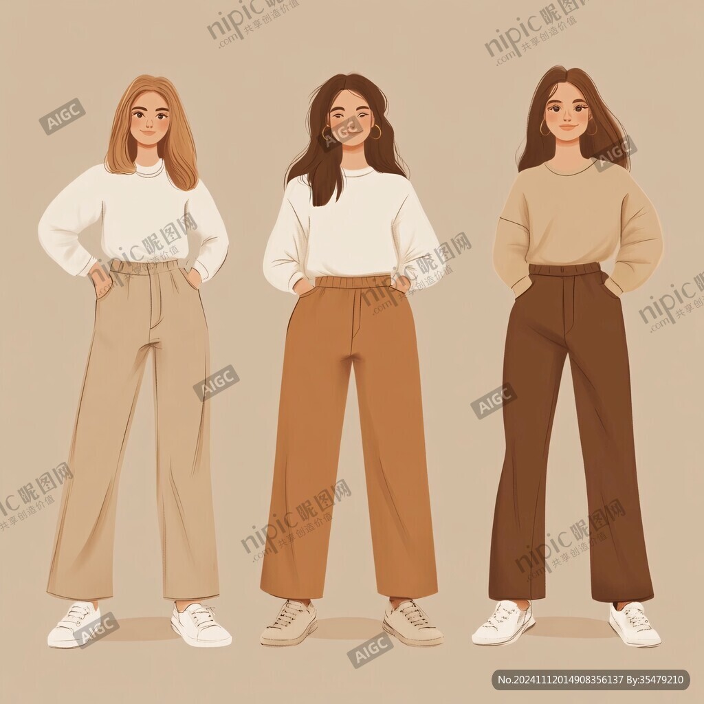 女孩三视图插画