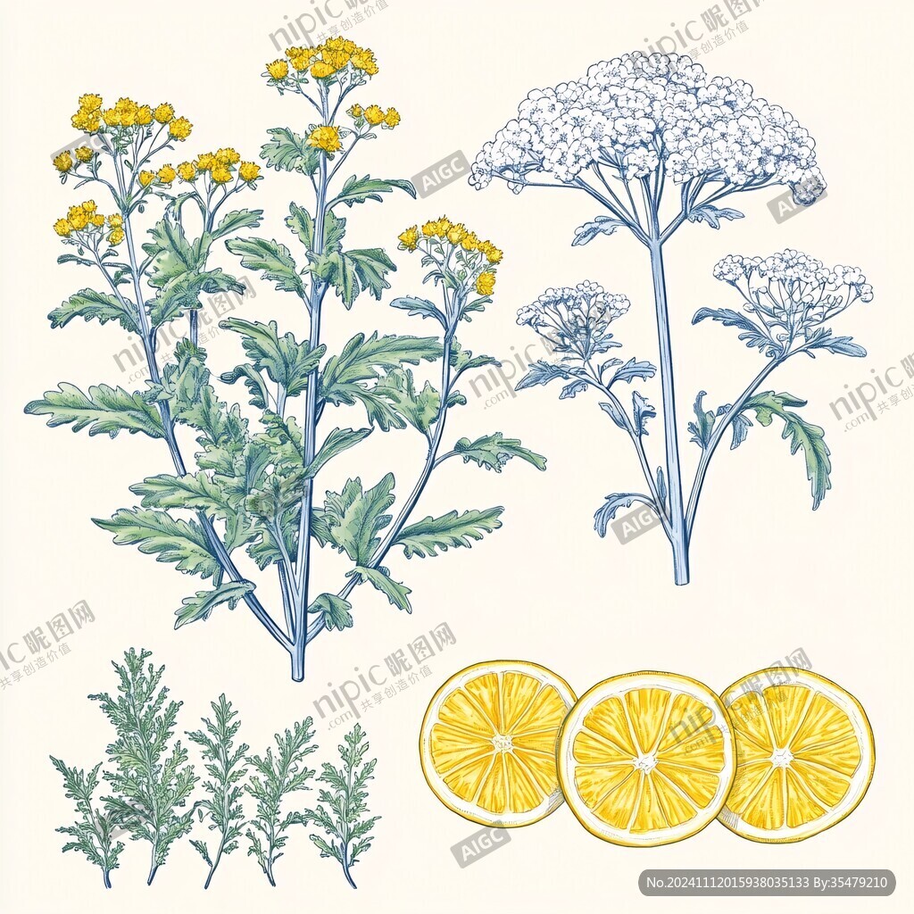 手绘柠檬马鞭草