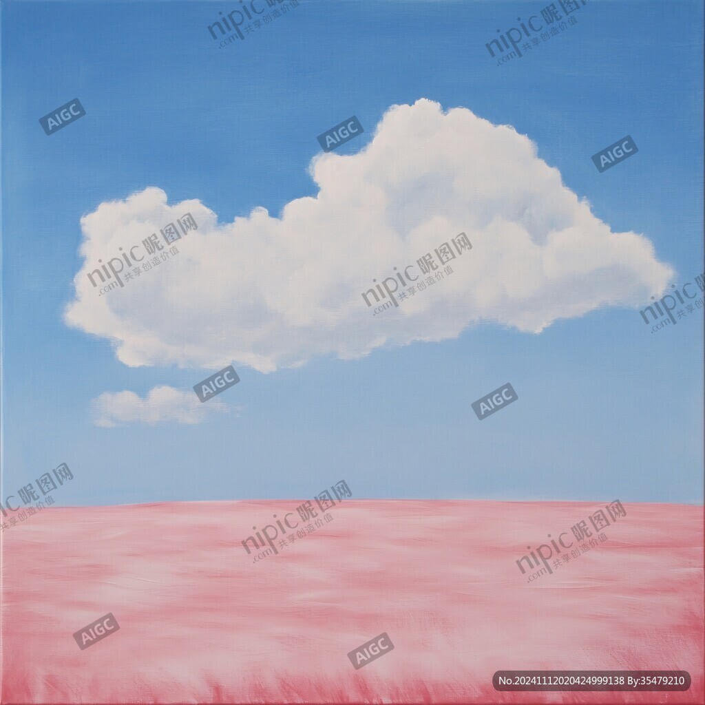 蓝天白云绿草油画