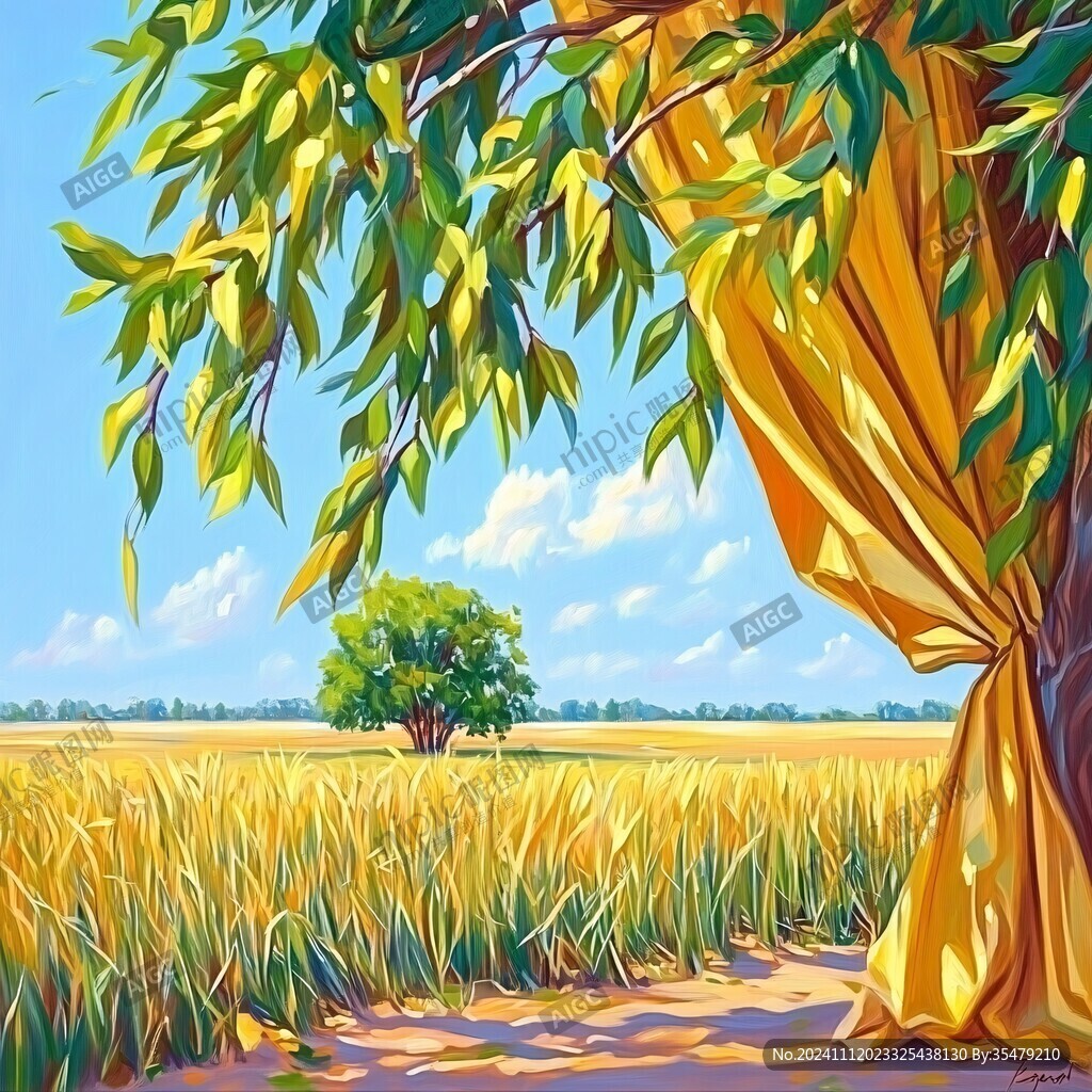 油画麦田风光