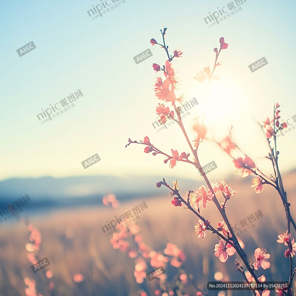 夕阳下的桃花